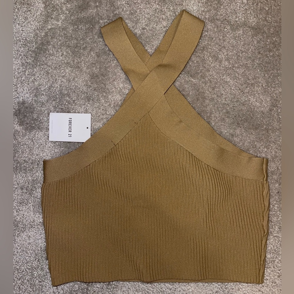 Forever 21 Tan Crossed Neck Halter Top, NWT, Size: XL
